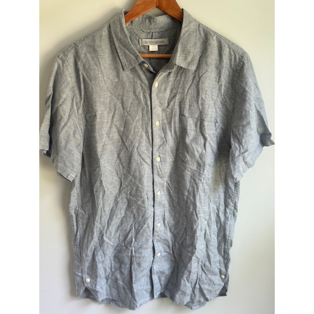 Outerknown Mens Hemp Tencel Short Sleeve Button Down Shirt Blue Size Medium